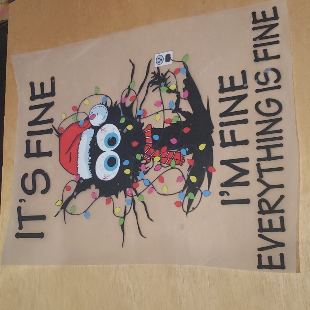 IT's FINE Cat with Christmas Hat Iron-On Heat Transfer Stickers nwot